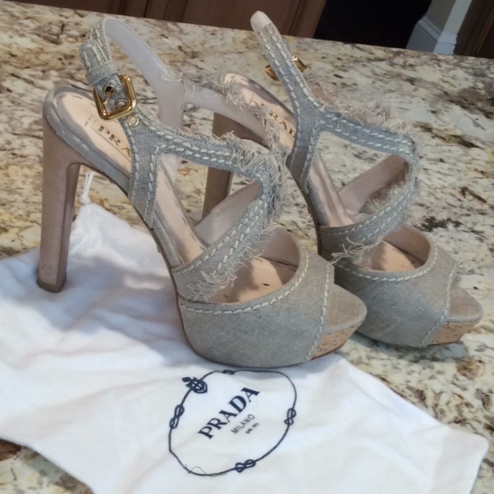 Super Cute PRADA Sandals w cork wedge & strap. - Picture 2 of 8